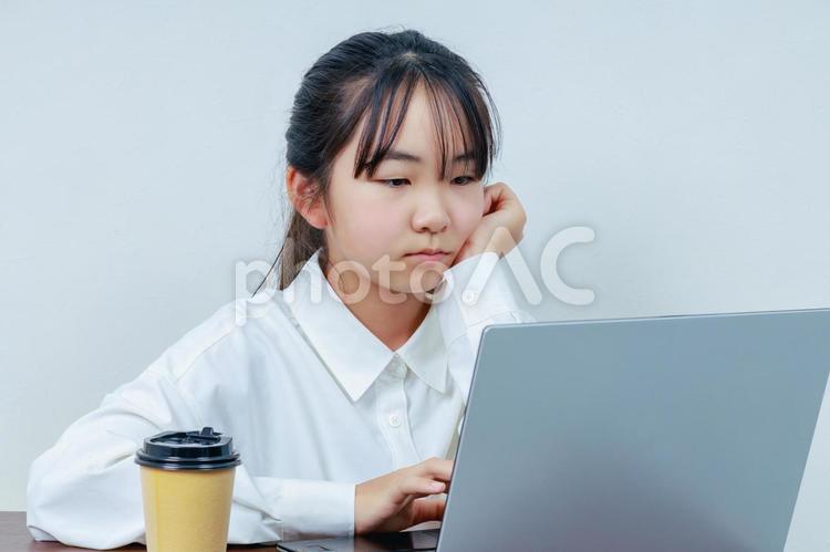 PCでオンライン学習をする女の子のアップ 女性,小学生,少女の写真素材