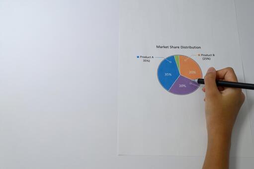 パイチャートのデータを指す手元 パイチャート,グラフ,ビジネスの写真素材