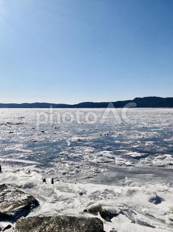 晴天の氷点下、凍ったハドソン川 川,凍った川,氷点下の写真素材