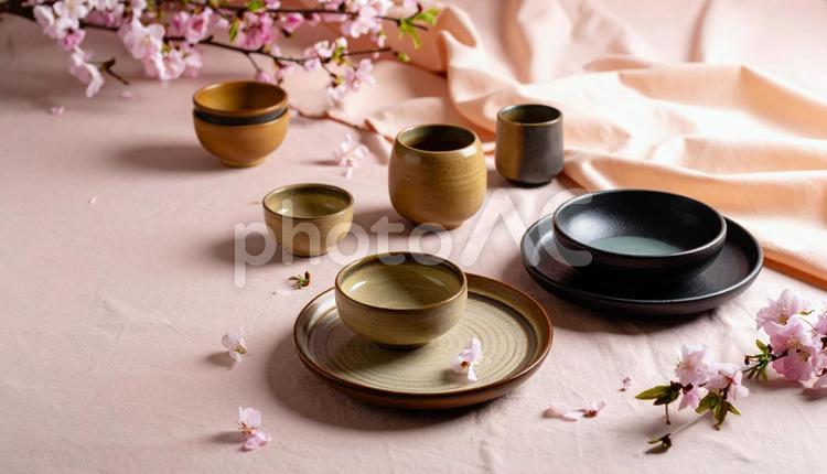 和の器と春の彩り 和風,食器,陶器の写真素材
