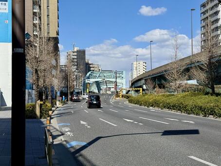 2025年　千住大橋手前 荒川,千住大橋,遊歩道の写真素材