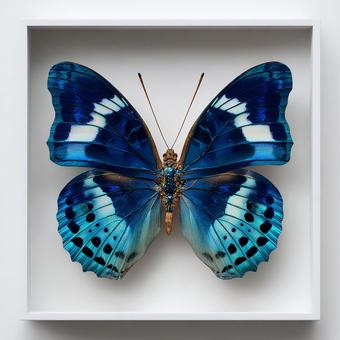 芸術的なデザインの青い蝶の模型の写真