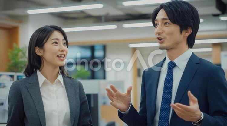 話し合い ビジネス,会社,男女の写真素材