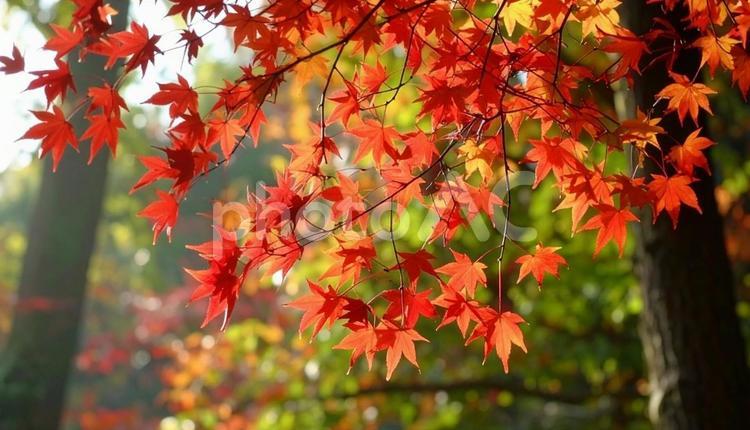 赤く色づいたモミジ枝葉　秋の風景 紅葉,もみじ,秋の写真素材