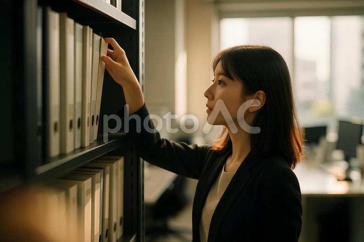資料を探す女性社員 オフィス,働く女性,ビジネスの写真素材