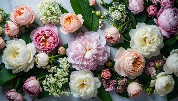5月誕生花 ピンクのバラ、スズラン 5月誕生花 ピンクのバラ、スズランの写真