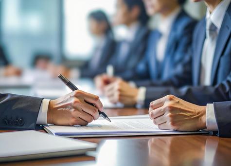 ビジネス会議での契約締結の写真