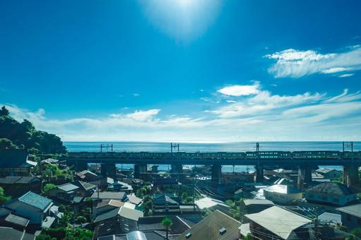 The sea between Odawara and Atami as seen from the Shinkansen window, JPG The sea between Odawara and Atami as seen from the Shinkansen window, JPG