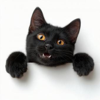壁から顔を出す黒猫 壁から顔を出す黒猫の写真
