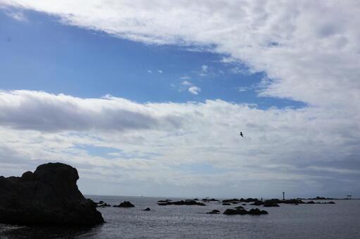 １０月中旬の森戸海岸からの風景 森戸海岸,海,空の写真素材