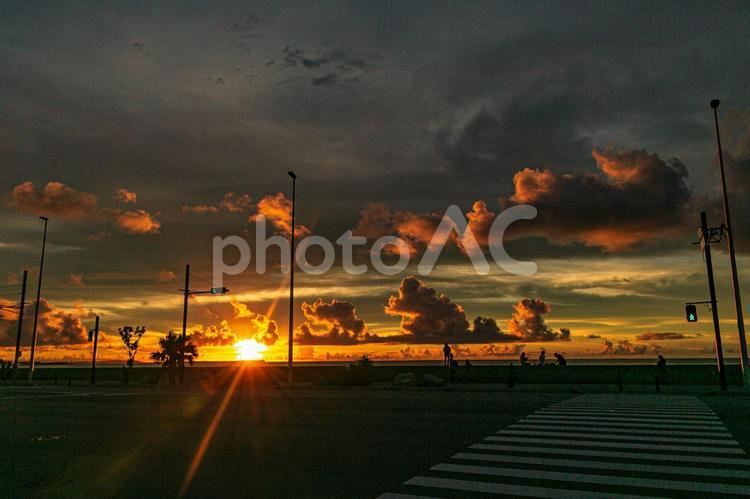 夕凪Sunset⑲ 沖縄夕陽,夕陽,夕暮れの写真素材