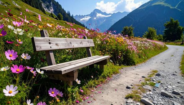 山道のベンチ 山道のベンチの写真