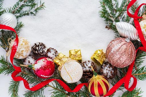 ホワイトクリスマスのイメージフレーム クリスマス,冬,オーナメントの写真素材