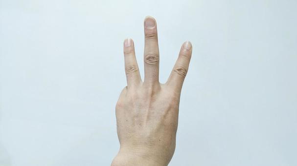 Photo, the sign of three, index finger, middle finger, 