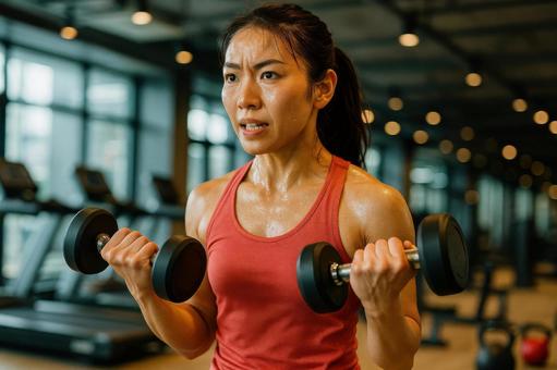 女性のダンベルトレーニング 女性のダンベルトレーニングの写真
