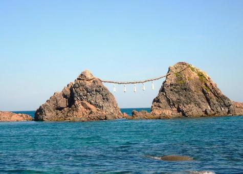 二見ヶ浦の夫婦岩 二見ヶ浦,夫婦岩,巨岩の写真素材