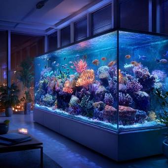鮮やかな熱帯魚とサンゴ礁の水槽 鮮やかな熱帯魚とサンゴ礁の水槽の写真