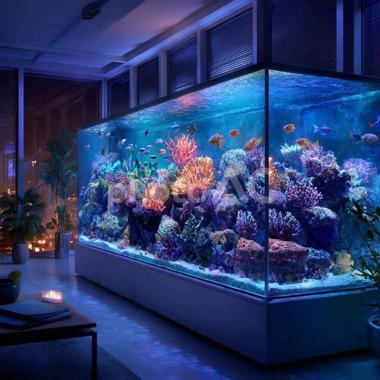 鮮やかな熱帯魚とサンゴ礁の水槽 水槽,サンゴ礁,熱帯魚の写真素材