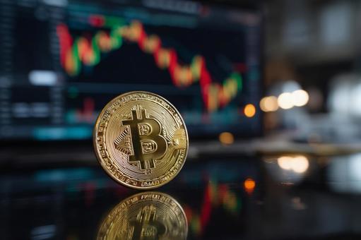 ビットコインと変動する金融チャート ビットコインと変動する金融チャートの写真