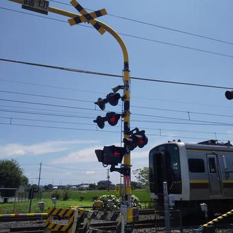 遮断器 踏切,電車,宇都宮線の写真素材
