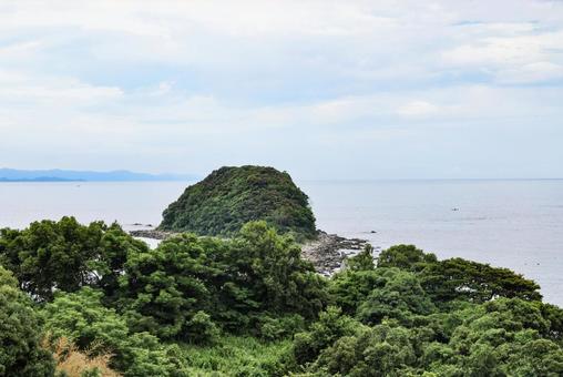 Photo, islets of three-stringed japanese zither, tsushima, low tide, 