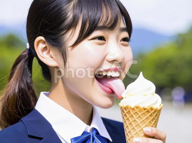 ソフトクリーム　AI生成画像　 ソフトクリーム,アイス,女子高生の写真素材