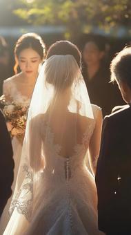 A pure white bride shining with light, wedding, wedding dress, people, JPG