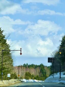 北海道らしい風景 空模様,木,スカイブルーの写真素材
