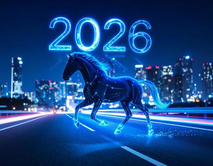 2026年サイバーネオン風な馬の年賀素材 2026年サイバーネオン風な馬の年賀素材の写真