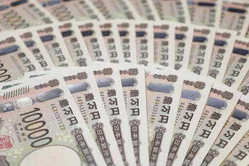 扇状に並べた1万円札2 1万円札,一万円札,現金の写真素材