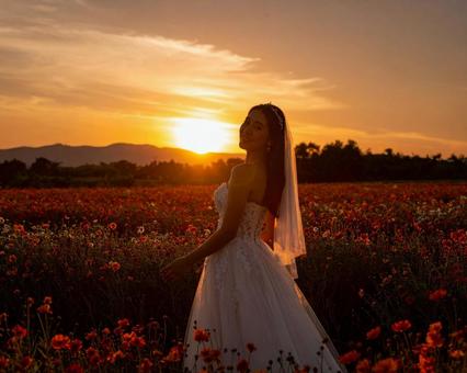 夕日と花嫁 夕日と花嫁の写真