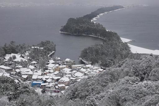 天橋立1 天橋立,冬景色,雪景色の写真素材