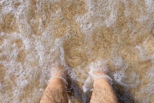 Photo, feet bathed in waves, barefoot, wave, 
