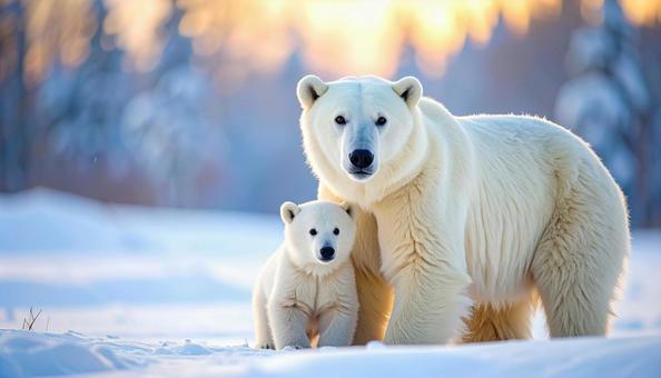 白クマの親子 白クマの親子の写真