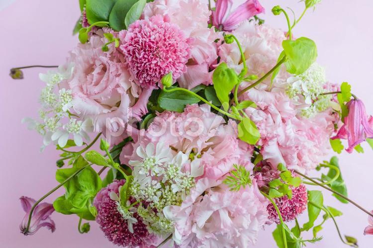 華やかピンクの花束の背景素材 花束,トルコキキョウ,バレンタインの写真素材