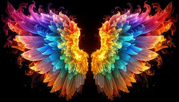虹色に燃える天使の翼の写真