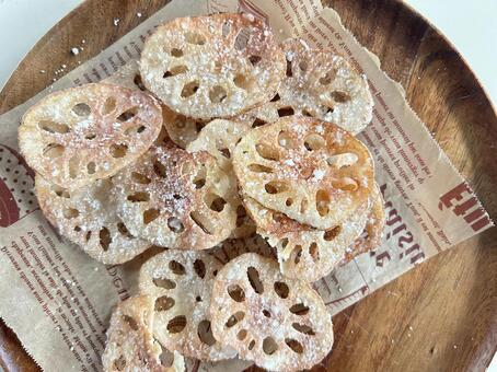 レンコンチップス レンコン,レンコンチップス,おやつの写真素材