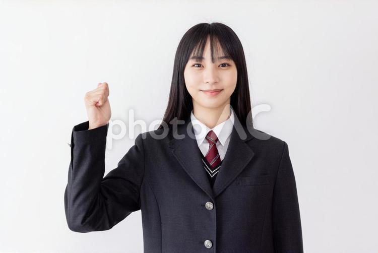 ガッツポーズ　女子高生 女性,高校生,人物の写真素材