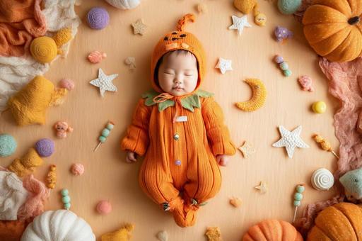 ハロウィン着ぐるみ赤ちゃん　ねんねの写真