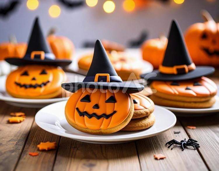 ハロウィンクッキーの盛り合わせ ハロウィン,クッキー,かぼちゃの写真素材