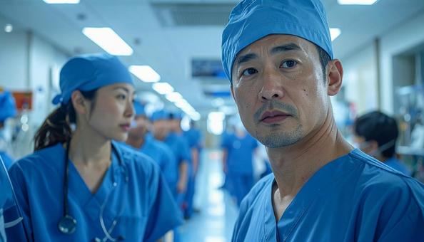 病院で医師の話を聞く日本人医療スタッフ 病院で医師の話を聞く日本人医療スタッフの写真