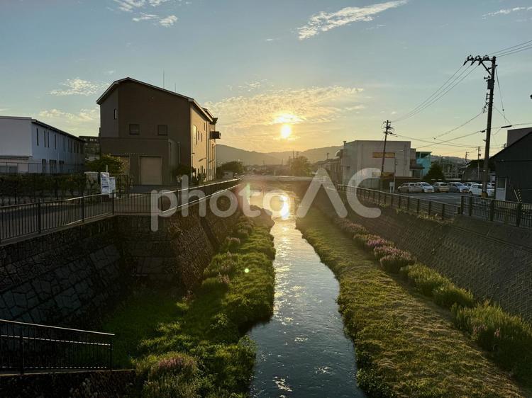 福井の夕暮れ　サンセット田舎 夕日,夕暮れ,サンセットの写真素材