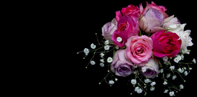 黒背景にバラとかすみ草の花束素材 黒背景にバラとかすみ草の花束素材 花,ピンク,バラの写真素材