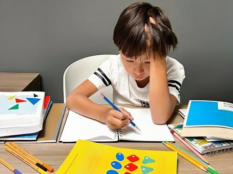 勉強する子供 勉強する子供の写真