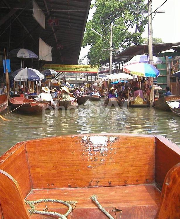 タイの水上マーケット 舟,タイ,小舟の写真素材