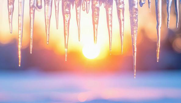 朝日に輝く氷のつらら 朝日に輝く氷のつららの写真