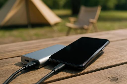 モバイルバッテリーでスマートフォンを充電 モバイルバッテリーでスマートフォンを充電の写真