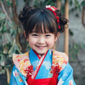 着物を着た笑顔の女の子　七五三の写真