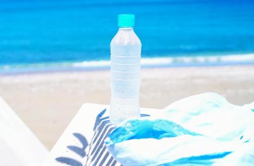Natural water, blue shirt, palm leaf shadow, JPG
