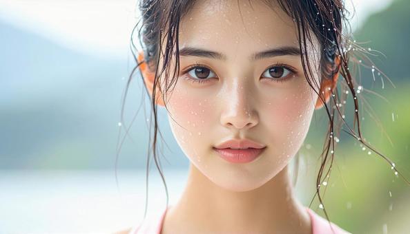 汗をかく女性 汗をかく女性の写真